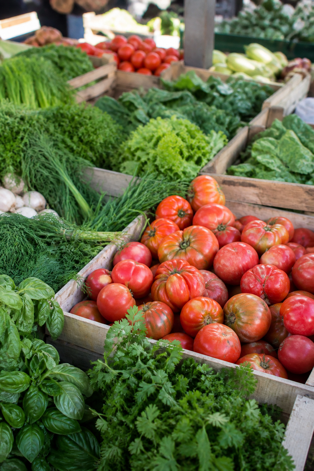 Morning market produce crates